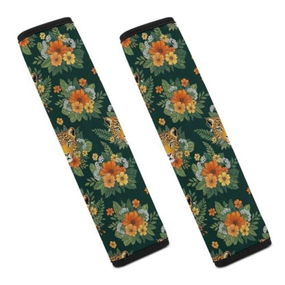 1 Pair Leopard Tropical Leaves Cheetah Animal Seat Belt Shoulder Pad Soft Padded Seat Belt Cushion for Adult Use, Stroller Pushchair High Chair, Pressure Relief - color: Pattern 1233