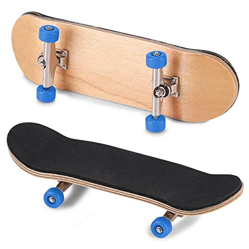 1 Pack Professional Mini Maple Wooden Fingerboards, Alloy Fingerboard Finger Skateboards, Boarding Toy with Box Reduce Pressure Kids Gifts - color: blue