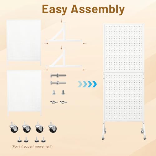 2 x 5.5 FT Metal Pegboard Display Stand with Wheel & Leveling Feet | Peg Board Panels Display Rack with 30 Hooks for Retail Store, Craft Show, Garage, Jewelry Organizer, White - color: White