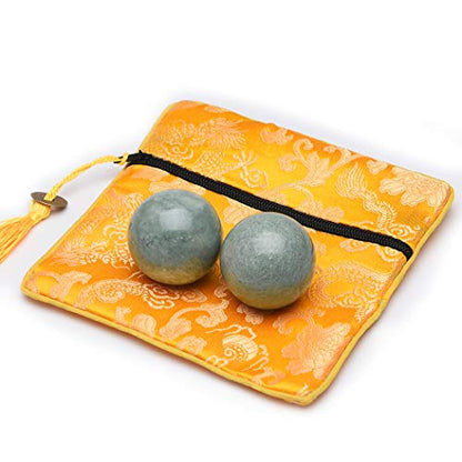 Brass Statu BRABUD 1.4'' Blackish Green Marble Chinese Baoding Health Stress Exercise Balls Craft Collection with Bag BSWQ001 - size: 1.4 Inch (Pack of 2) with Bag