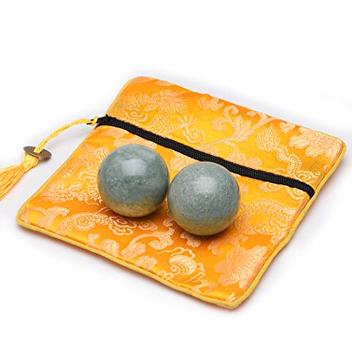 Brass Statu BRABUD 1.4'' Blackish Green Marble Chinese Baoding Health Stress Exercise Balls Craft Collection with Bag BSWQ001 - size: 1.4 Inch (Pack of 2) with Bag