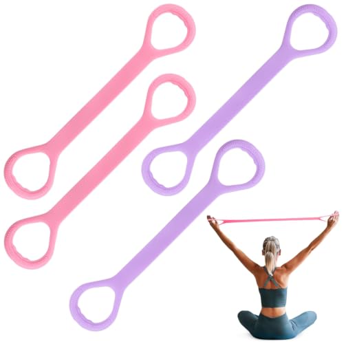 Figure 8 Resistance Bands 4 Pack TPE Arm Back Shoulder Exercise Bands | 4 Stackable Levels TPE Latex-Free Non-Slip Handles Arm Toning Posture Yoga Pilates Physical Therapy Home Gym Travel Women