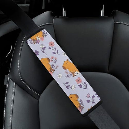 Universal Fit Seat Belt Cover for Adult Use, Stroller Pushchair High Chair, 2PCS Capybara Pink Flower Harness Pads Strap Shock Absorption - color: Pattern 842