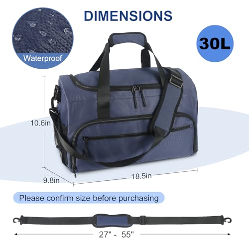 Gym Bag for Men Women, Sports Duffle Bag with Wet Pocket & Shoes Compartment, Water Resistant Overnight Weekender Bag Duffel Bag - color: Blue
