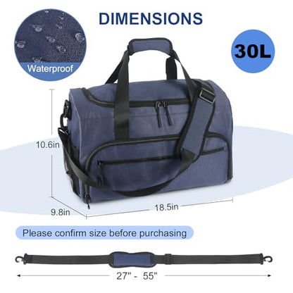 Gym Bag for Men Women, Sports Duffle Bag with Wet Pocket & Shoes Compartment, Water Resistant Overnight Weekender Bag Duffel Bag - color: Blue