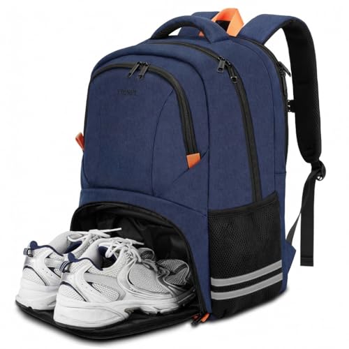 Ytonet Gym Backpack for Men Women, Travel Backpack Fit 17.3 Inch Laptop | Lightweight Water Resistant Workout Bag with Shoe Compartment for Sports Camping Hiking Dark Blue - color: Blue, size: 17.3 inch