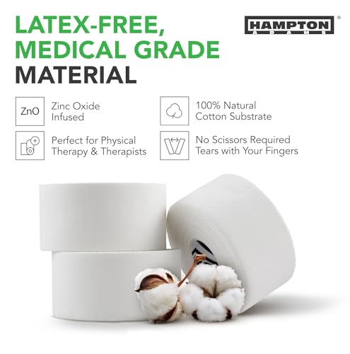 Hampton Adams Athletic Tape 8 Pack, Sports Medical Grade, Easy Tear | 45 ft Rolls, No Sticky Residue, Tears by Hand, for Athletes Trainers & First Aid, Ankle Wrist & Injury Wrapping - color: White