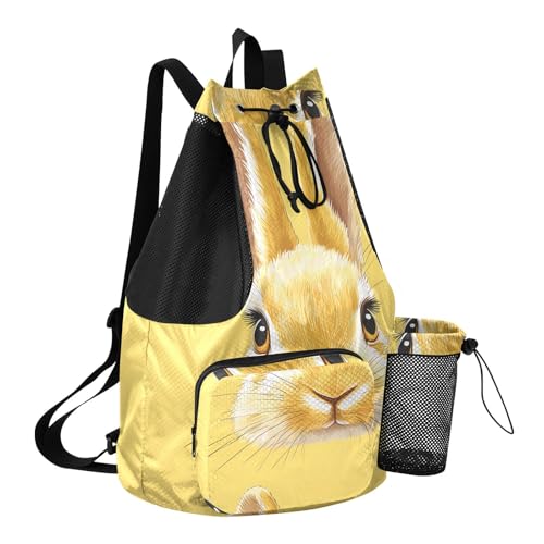 GuoChe Drawstring Backpacks Gym Swim Bag With Inside Pockets Pull String Bag Waterproof Cute Bunny Faces Light Yellow - color: Cute Bunny Faces Light Yellow