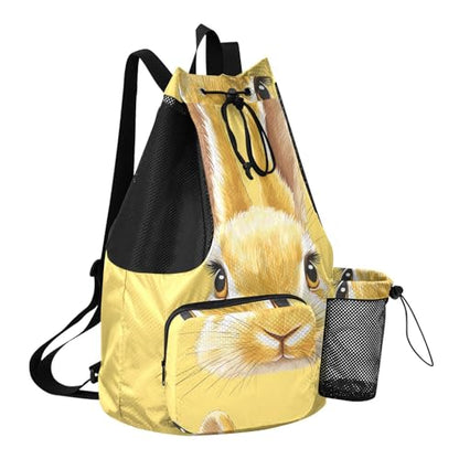 GuoChe Drawstring Backpacks Gym Swim Bag With Inside Pockets Pull String Bag Waterproof Cute Bunny Faces Light Yellow - color: Cute Bunny Faces Light Yellow