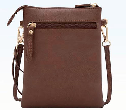 Solene Small Multi Zipper Pockets Crossbody Bag with Detachable Wristlet - color: Coffee