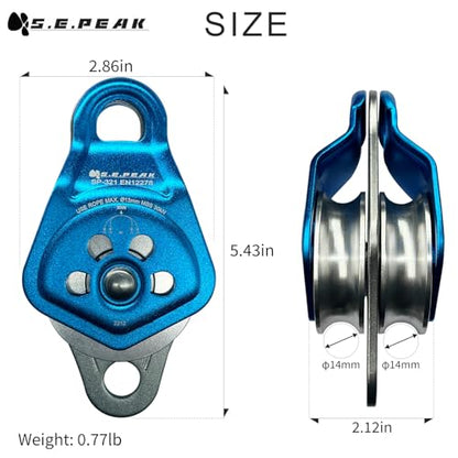 30kN Upgraded Rescue Double Pulley Sheave with Swing Plate,CE High Strength Pulley for Backyard Zipline, Climbing, Rock Rescue Lifting, Hauling, Fit Rope up to 13 mm/Holds Up to 6750lbs,Blue - color: Blue