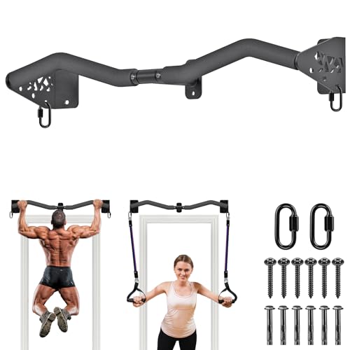 Kipika Wall Mounted Pull Up Bar - Heavy Duty 500 LB Capacity Doorway Chin Up Bar for Home Gym, Sturdy Steel Construction with Resistance Band Hooks | Hanging Exercise Bar for Full Body Workout - size: 32" M Type & Foam-padded Handles