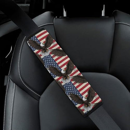 2PCS Eagle USA American Flag Car Seat Belt Pad Breathable Shoulder Protector for Girls and Boys, Most Cars, Anti-Slip Pad - color: Pattern 28