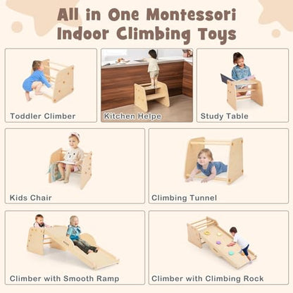 INFANS 7 in 1 Climbing Toys for Toddlers, Upgrade Wooden Montessori Cube Climber Set with Reversible Ramp Slide Ladder Seesaw, Indoor Pikler Climb Activity Jungle Gym Present for Kids Age 3+ - style: 7 in 1