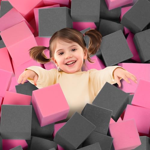 Foam Pit Cubes, 24 PCS 5 Inches Gymnastics Foam Blocks Trampoline Blocks, Multi-Sport Protective Padding for Gymnastics, Trampoline, Parkour, Skate Parks & BMX - Dark Grey & Pink - color: Dark Grey & Pink, size: 24-PACK