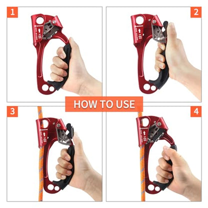 NewDoar UIAA & CE Certified Hand Ascender Rock Climbing Tree Arborist Rappelling Gear Equipment Rope Clamp for 8~13MM Rope - color: Red Pro-Right