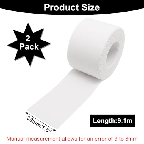 Athletic Sports Tape 1.5 Inch x 30ft, Elastic Athletic Wrist Ankle Tape Roll (2 Rolls, White, 1.5 Inch x 10 Yards) - color: White