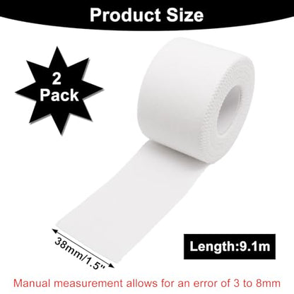 Athletic Sports Tape 1.5 Inch x 30ft, Elastic Athletic Wrist Ankle Tape Roll (2 Rolls, White, 1.5 Inch x 10 Yards) - color: White