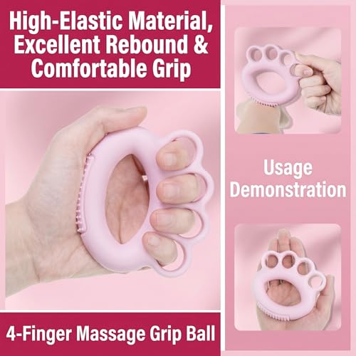 Hand Exercise Ball Set of 2, Finger Therapy Balls for Grip Strengthening, Stress Relief Squeeze Balls for Adults, 4-Ring Design Hand Strengthener for Flexibility and Muscle Recovery, 10lb Resistance