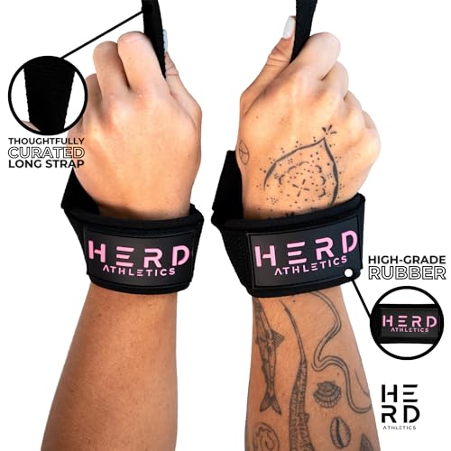 Lifting Wrist Straps – 23" Length x 1.5" Width – Padded Neoprene Cotton Straps for Weightlifting, Powerlifting, Functional Training, Strength Training & Deadlifts – Heavy Duty Grip Support - color: Black/Pink
