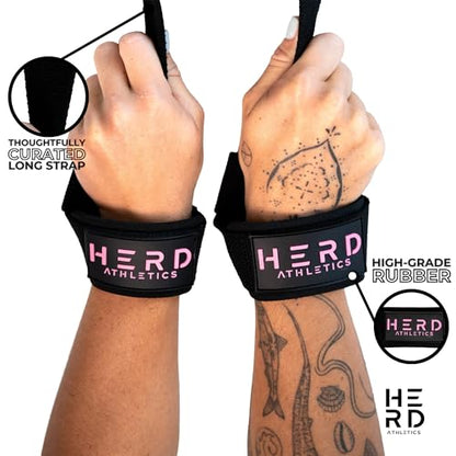 Lifting Wrist Straps – 23" Length x 1.5" Width – Padded Neoprene Cotton Straps for Weightlifting, Powerlifting, Functional Training, Strength Training & Deadlifts – Heavy Duty Grip Support - color: Black/Pink