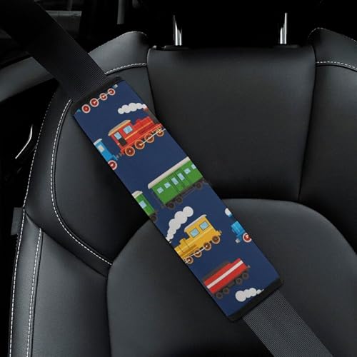 Universal Soft and Comfortable Car Seat Straps Shoulder Pads for Girls and Boys, Most Cars, 1 Pair Train Art Harness Pads Strap Comfortable Driving - color: Pattern 1179