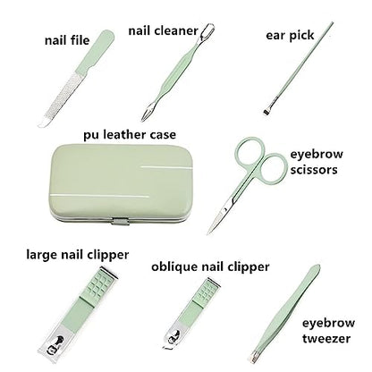 Manicure Set Nail Clipper Set Women Men Nail Clippers Kit Nail Care Kit | Fingernail Toenail Cutters Personal Care Tools Manicure Pedicure with Travel Case Nail Grooming Kit Gifts for Women Men - color: Green