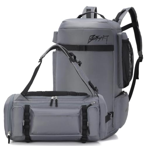 BESMART 40L 2 in 1 Convertible Gym Duffel Bags,Large Sport Backpack for Men | Shoes Compartment,Extra Large Workout Backpack,9 Outer pockets,Waterproof,Heavy Duty Backpacks,Travel/Hiking/Carry On,Grey - color: Dark Grey, size: Large-40L