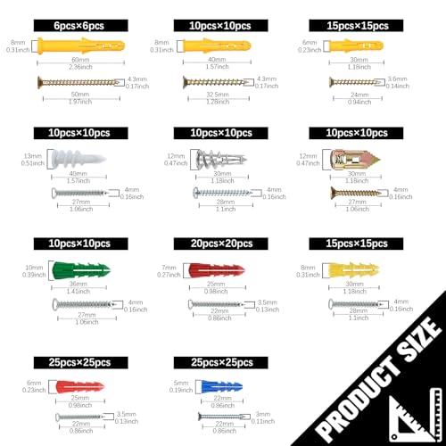 312Pcs Drywall Anchors Screws Kit,11 Sizes with Bit for Wall Mount