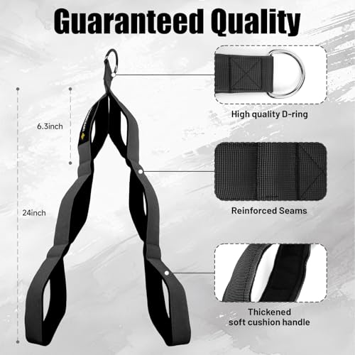 MANUEKLEAR 3 Grip Lengths in 1 Tricep Rope Cable Attachment with Ergonomic Handles, Greater ROM for Tricep Push Down Attachment Professional Gym Rope for Overhead Extension - color: Black