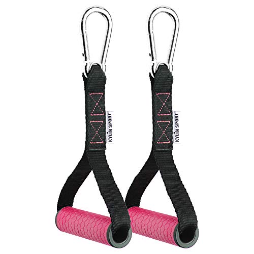 Upgraded Cable Machine Attachments Resistance Bands Handles Grips Fitness Strap Stirrup Handle Cable Attachment Silicon Grip with Metal Carabiner Colorful Version - color: Rose