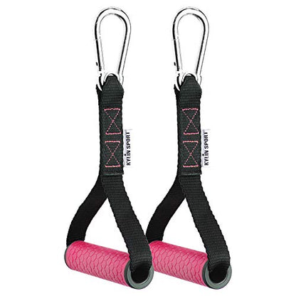 Upgraded Cable Machine Attachments Resistance Bands Handles Grips Fitness Strap Stirrup Handle Cable Attachment Silicon Grip with Metal Carabiner Colorful Version - color: Rose