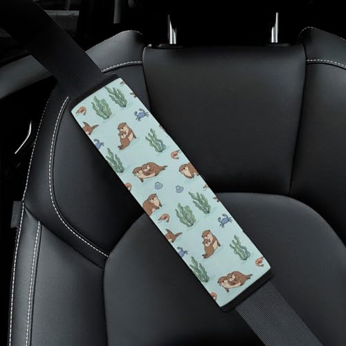 Soft Padded Car Seat Straps Shoulder Pads for Elderly Support, All Vehicles, 1 Pair Cute Otters Print Shoulder Protector Anti-Slip Pad - color: Pattern 285