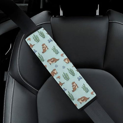 Soft Padded Car Seat Straps Shoulder Pads for Elderly Support, All Vehicles, 1 Pair Cute Otters Print Shoulder Protector Anti-Slip Pad - color: Pattern 285