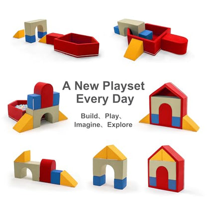 Zedachica 8-Piece Soft Foam Climbing Blocks for Crawling Climbing and Sliding,Toddler Climbing Toys Indoor,Foam Play Gym,Modular Play Set for 2+ Years,Classic - color: Red