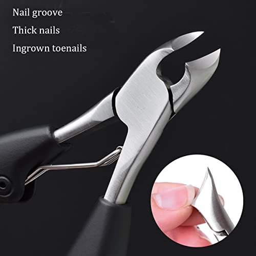 Cuticle Nippers, Professional Heavy Duty Toenail Clippers for Thick & Ingrown Nails, Stainless Steel Nail Nipper with Non-Slip Ergonomic Handle, Manicure Pedicure Tool for Seniors, Men & Salon Use - color: Stainless Steel, Black