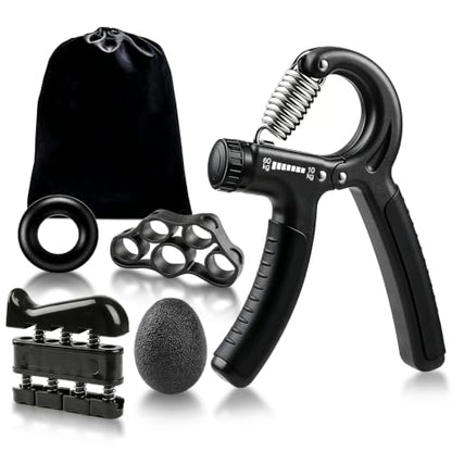 Hand Grip Strengthener Set Resistance Gripper for Forearm Training Adjustable Carpal Tunnel Rehab, Climbing, Weightlifting - color: Black