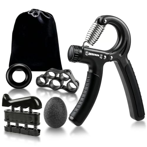 Hand Grip Strengthener Set Resistance Gripper for Forearm Training Adjustable Carpal Tunnel Rehab, Climbing, Weightlifting - color: Black