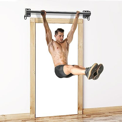 SELEWARE Fully Welded Heavy Duty Pull Up Bar Wall Mount Chin Up Bar for Doorway, Beam & Joist | Mounted Pull Up Bar with Resistance Band Hooks, Supports 440 lb Capacity