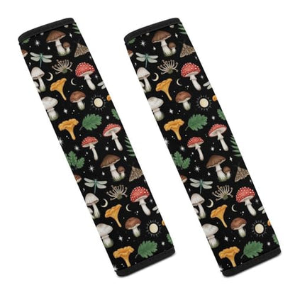 2PCS Moth Moon Wild Forests Mushrooms Seat Belt Shoulder Pad Soft Padded Harness Pads Strap for Adults and Children, All Vehicles, Anti-Slip Pad - color: Pattern 829