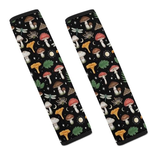 2PCS Moth Moon Wild Forests Mushrooms Seat Belt Shoulder Pad Soft Padded Harness Pads Strap for Adults and Children, All Vehicles, Anti-Slip Pad - color: Pattern 829