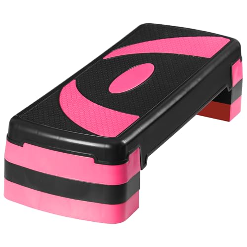 HomGarden Adjustable Workout Aerobic Stepper in Fitness & Exercise Step Platform Trainer Stepper w/Risers Adjust 4"-6''-8'' - color: Black/Pink