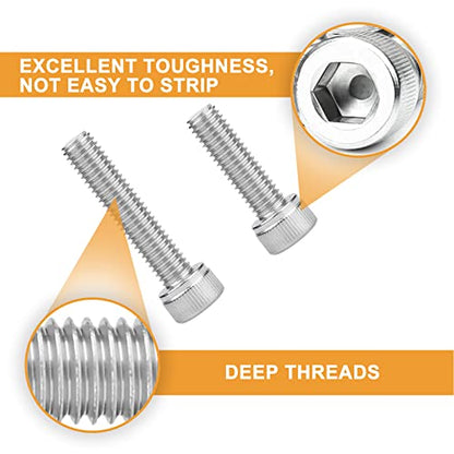 VIGRUE 180Pcs M6 Stainless Bolt Kit, M6x12/16/20/25/30/35/40mm Hex Socket Head Cap Screws Nuts Washers Assortment, Full UNC Thread - size: m6 socket stainless 12-40mm