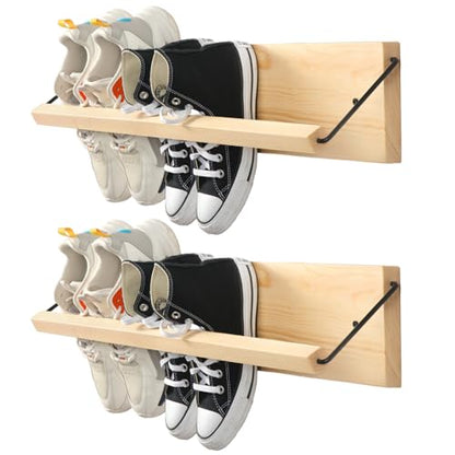 Mifoci 2 Pcs Wall Mounted Shoe Rack Organizer Wooden Modern Compact Wall Space Saving Shoe Holder Storage for Sneaker Footwear Slipper Boots Entryway Narrow Spaces Hallway(28.35'' Long) - size: 28.35'' Long