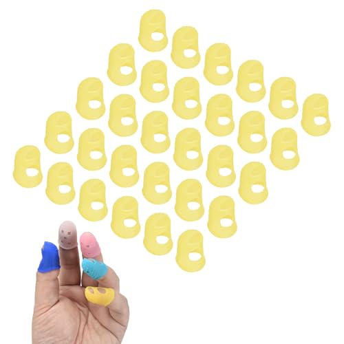 PATIKIL 30 Pcs Silicone Finger Tips, 25mm Anti-Slip Textured Surface Reinforced Protectors Fingertip Covers Reusable Thimbles for Money Counting Guitar Sewing, Yellow - color: Yellow, size: 25mm