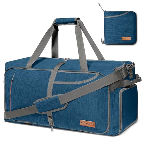 Canway 85L Travel Duffel Bag, Foldable Weekender Bag with Shoes Compartment for Men Women Water-proof & Tear Resistant - color: Aegean Blue, size: 85L