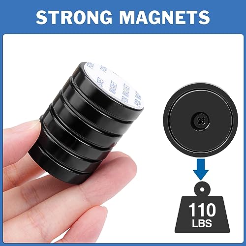 Strong Rare Earth Neodymium Magnets with Screws, 110Lbs, 12 Pack | Heavy Duty Disc Cup Magnets with Countersunk Hole and Adhesive Backing for Kitchen, Tool Room, and Wall Hanging - size: 1.26 inch