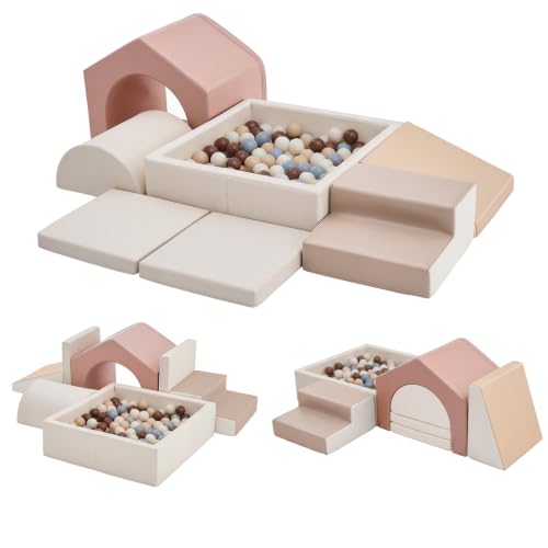 JungleDove Soft Foam Climbing Blocks for Toddlers – 7-Piece Ball Pit with Blush Pink Leather, Indoor Soft Play Gym, Montessori Activity Toys for Kids(82.7"×26.8"×18.5") - color: Blush Pink