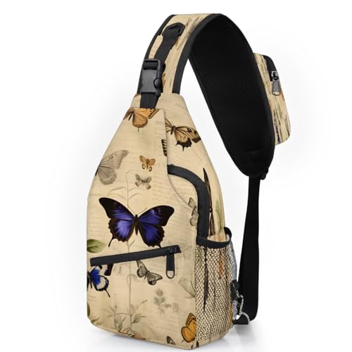 Retro Butterfly Sling Bags for Women Men, Waterproof Crossbody Sling Backpack Travel Outdoor Sports Chest Bag - color: Grey