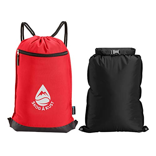 Skog Å Kust GymSak | Patented 2-in-1 Drawstring Cinch Bag with Removable Waterproof Dry Bag | Red - color: Red